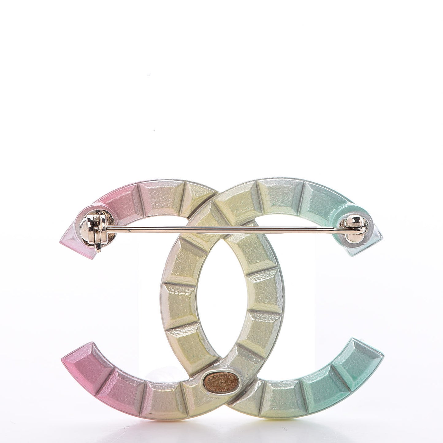 Metal Studded CC Rainbow Brooch Multicolor
