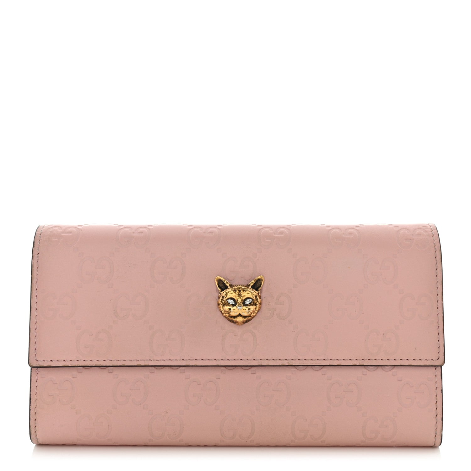 Gucci Guccissima Signature Crystal Cat Continental Flap Wallet Light Candy Pink 1 of 10