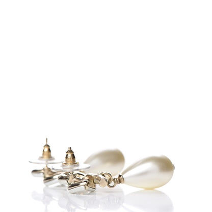 Chanel Pearl CC Drop Earrings Gold Pearly White 3 of 5