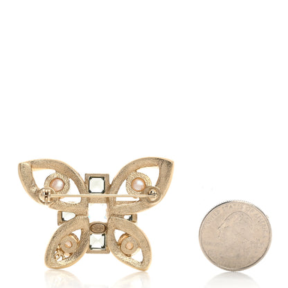 Chanel Enamel Crystal Pearl CC Butterfly Brooch Gold Black 2 of 3
