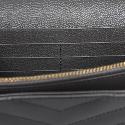 Saint Laurent Grain De Poudre Matelasse Chevron Monogram Chain Wallet Oyster Grey 7 of 7