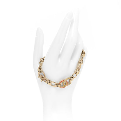 Chanel Metal Crystal Rainbow CC Chain Bracelet Gold Pink Yellow Blue 2 of 4