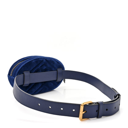 Gucci Velvet Matelasse GG Marmont Belt Bag 85 34 Cobalt Blue 3 of 10
