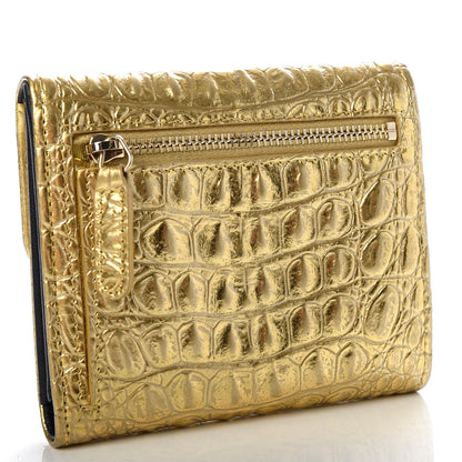 Chanel Metallic Calfskin Crocodile Embossed Cocodile Compact Flap Wallet Gold 3 of 7