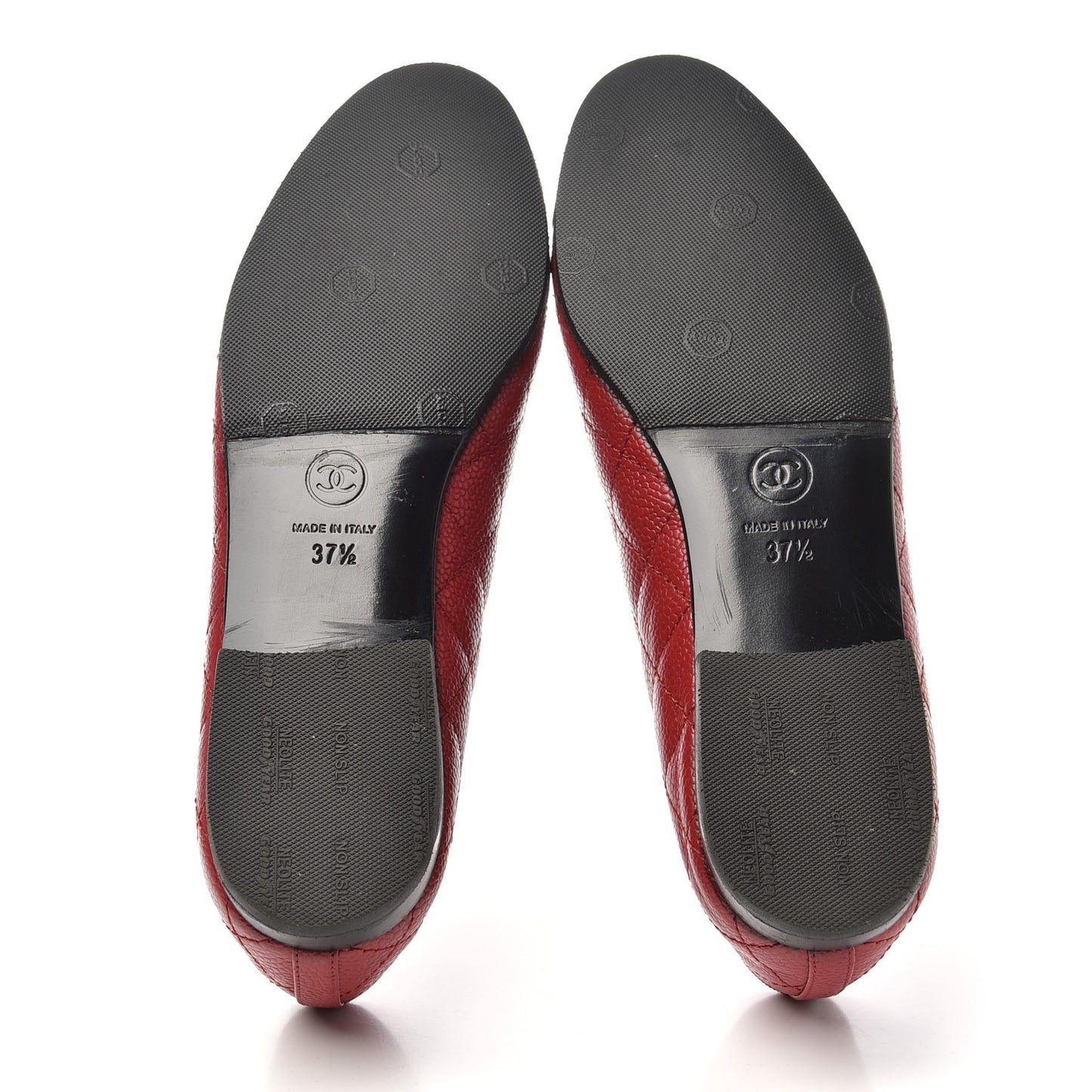 Caviar Quilted CC Cap Toe Ballerina Flats 37.5 Red