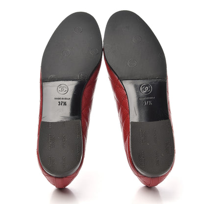 Chanel Caviar Quilted CC Cap Toe Ballerina Flats 37.5 Red 6 of 10