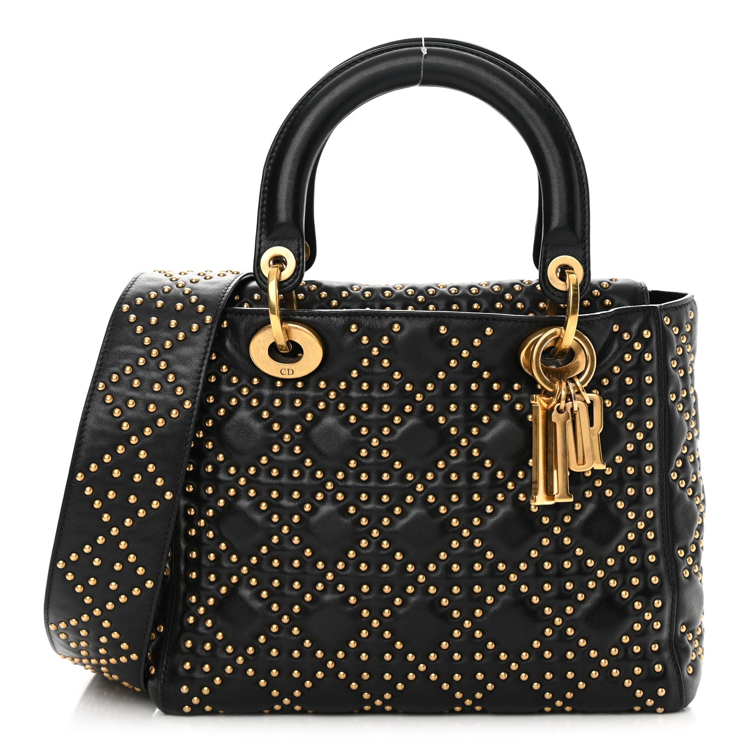 Christian Dior Calfskin Cannage Studded Medium Supple Lady Dior Black 1 of 16