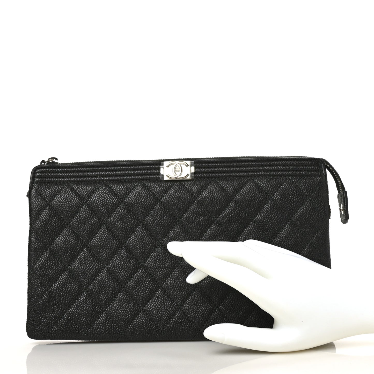 Caviar Quilted Small Zipped Boy Pouch Black