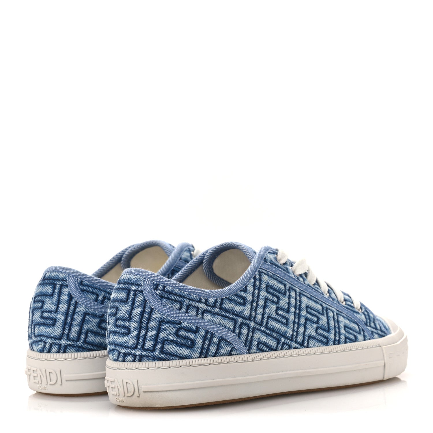 Fendi Denim Jacquard FF Matelasse Womens Domino Low Top Sneakers 38 Blue Navy 5 of 12