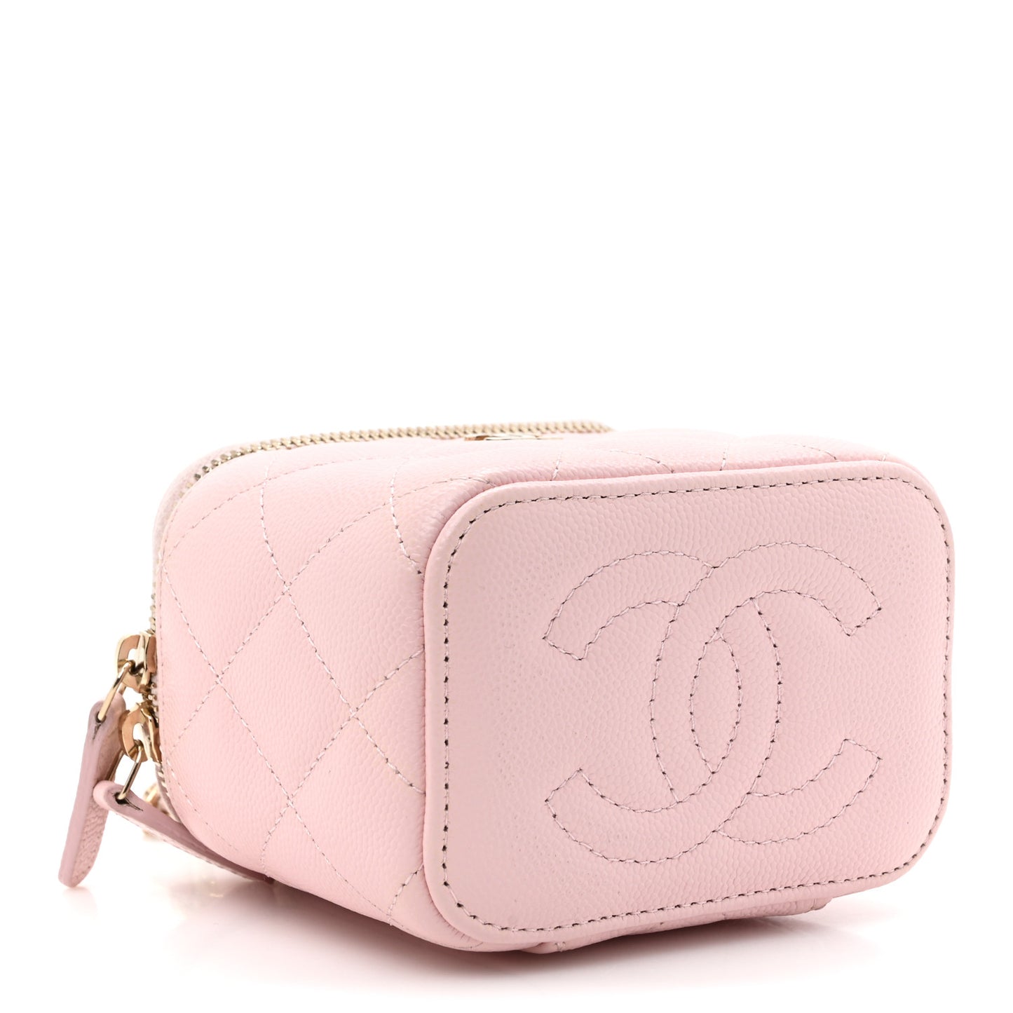 Caviar Quilted Mini Vanity Case With Chain Light Pink