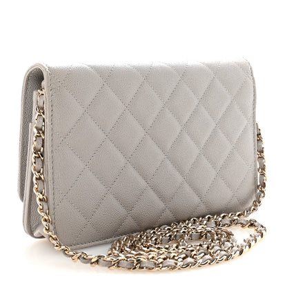 Chanel Caviar Quilted Studded CC Wallet On Chain WOC Grey 3 of 12