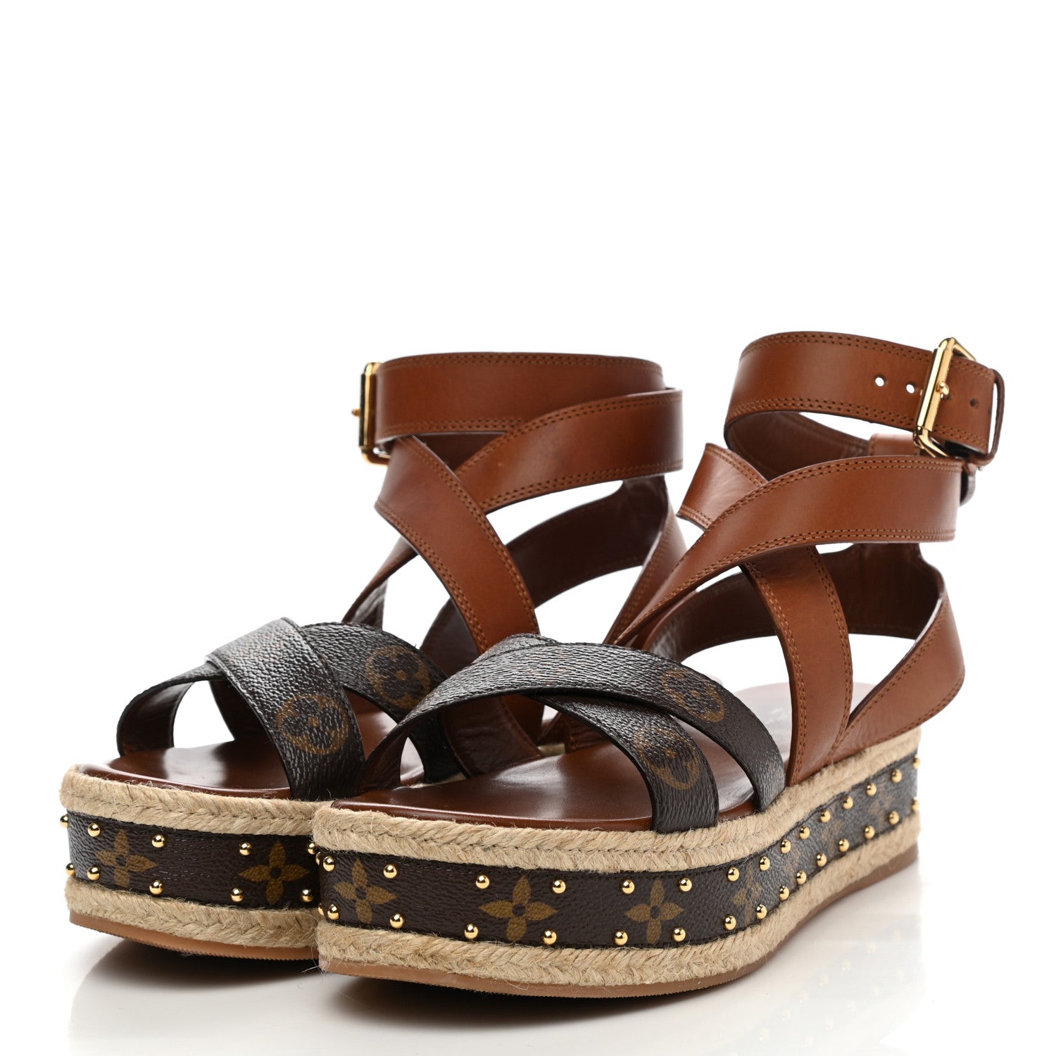 Louis Vuitton Calfskin Monogram Boundary Studded Flatform Sandals 39 3 of 9