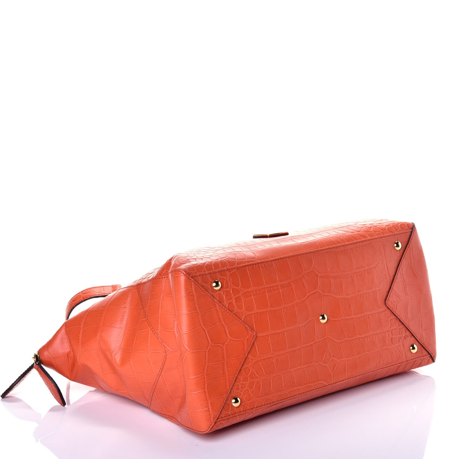 MCM Calfskin Crocodile Embossed Tote Orange 5 of 9