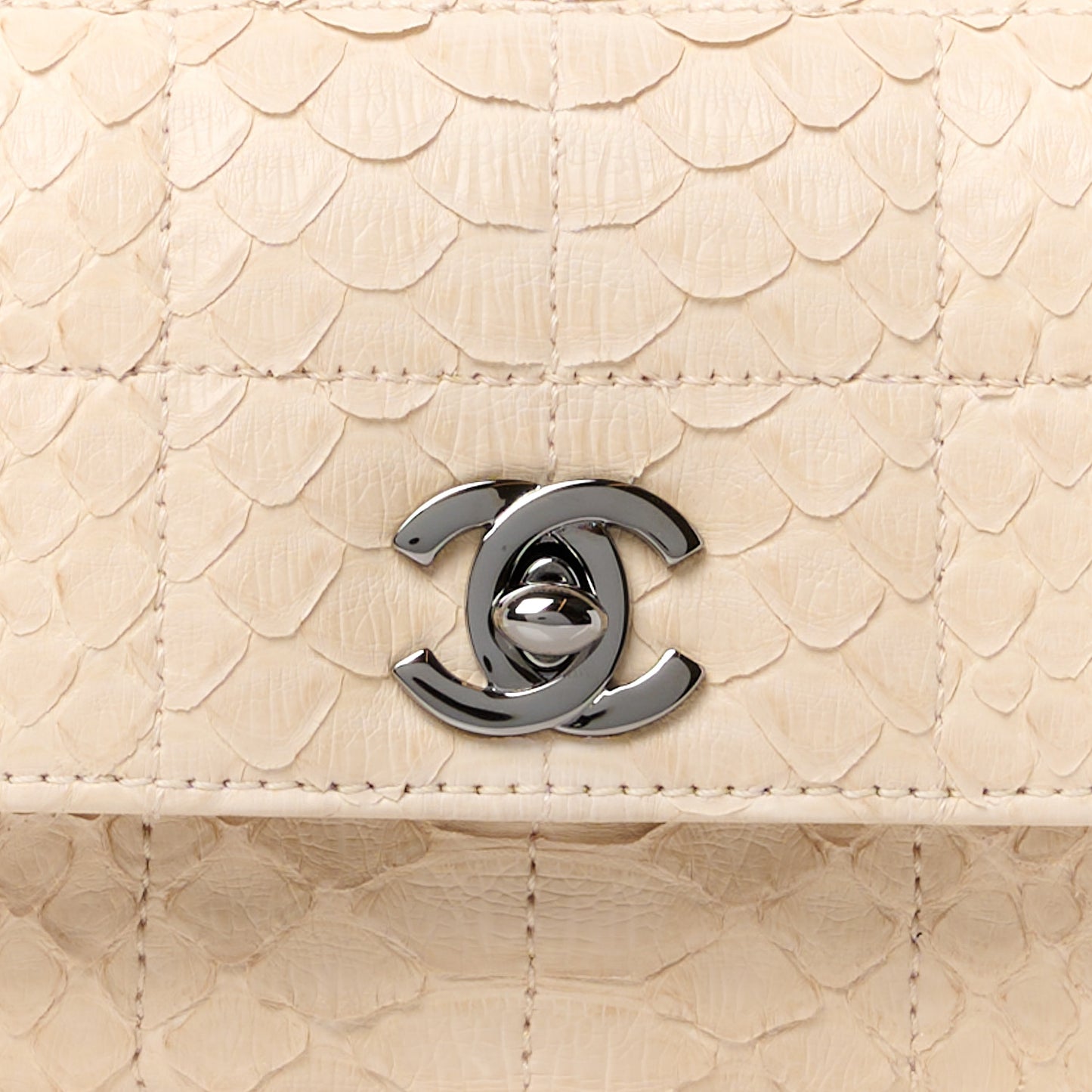 Snakeskin 3 Chain Flap Beige Clair