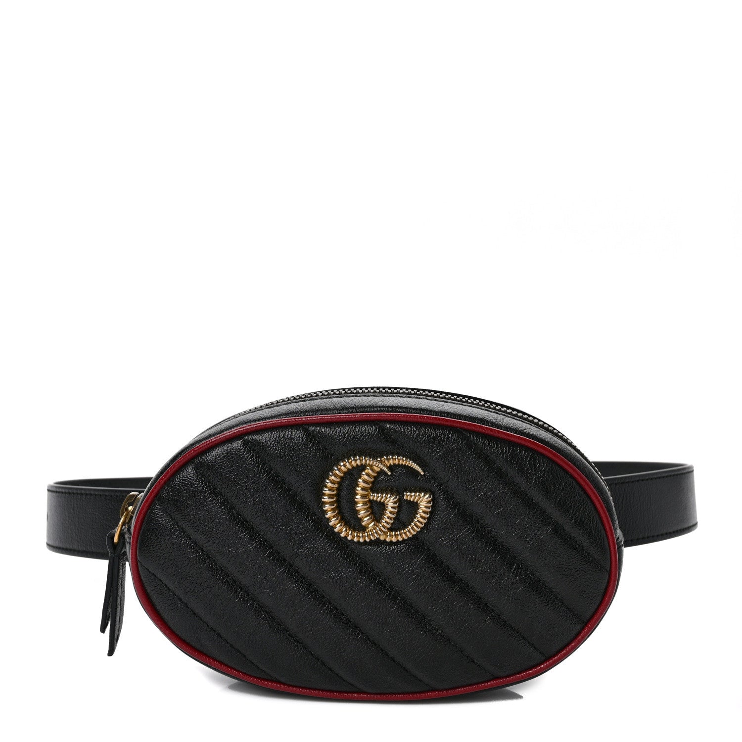 Gucci Azalea Calfskin Matelasse Diagonal Torchon GG Marmont Belt Bag 85 34 Black Romantic Cerise 1 of 9