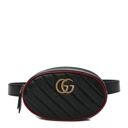 Gucci Azalea Calfskin Matelasse Diagonal Torchon GG Marmont Belt Bag 85 34 Black Romantic Cerise 1 of 9
