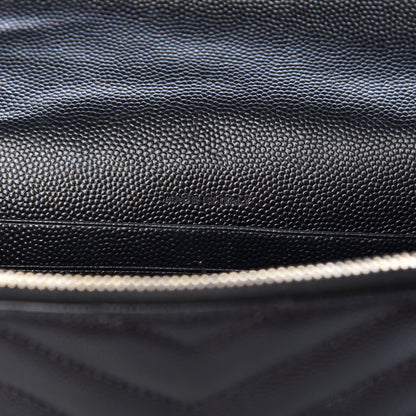 Saint Laurent Grain De Poudre Matelasse Chevron Monogram Envelope Chain Wallet Black 7 of 17