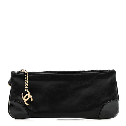Chanel Lambskin Patent Camellia Wristlet Black 1 of 13