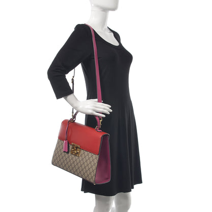Gucci GG Supreme Monogram Calfskin Medium Padlock Top Handle Bag Beige Hibiscus Red New Rosette 2 of 14