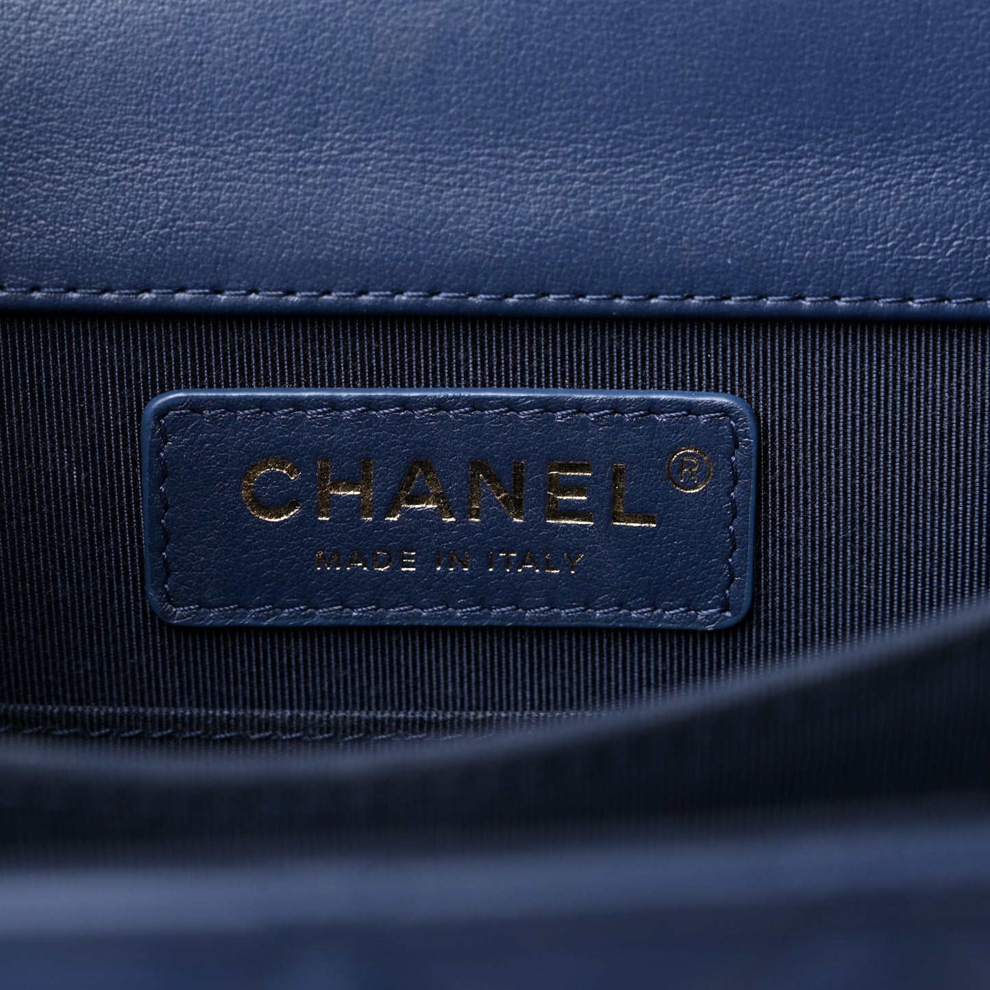 Calfskin Quilted North South Boy Flap Navy