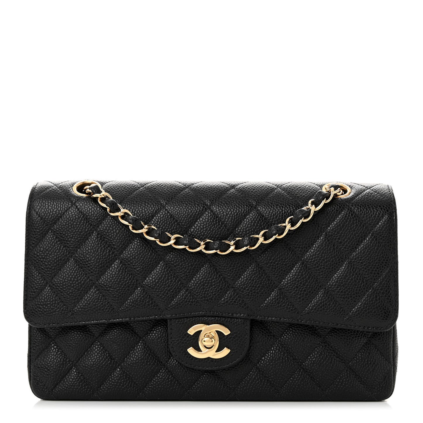 Caviar Quilted Medium Double Flap Black