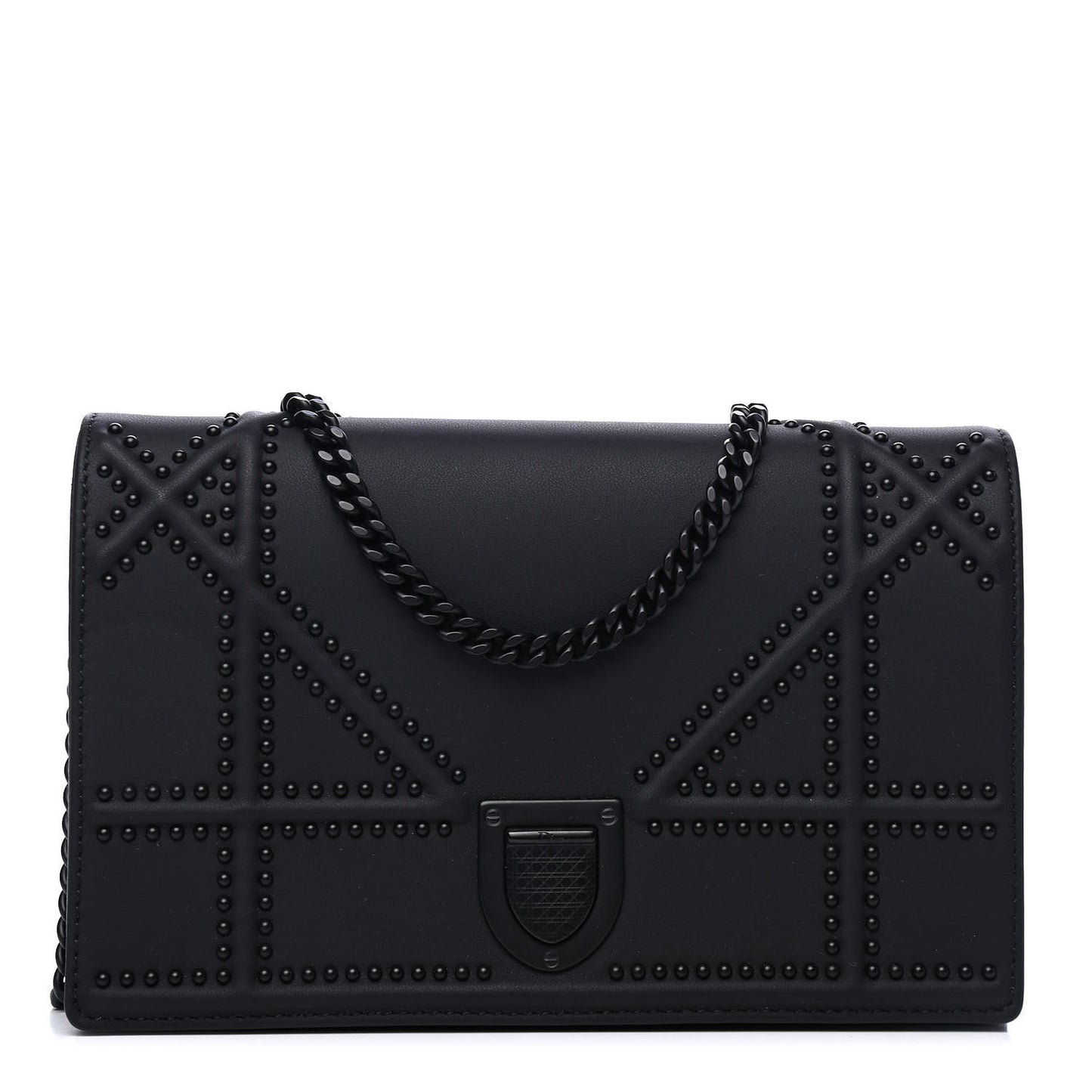 Ultra Matte Calfskin Studded Diorama Wallet on Chain Pouch Black