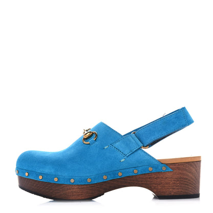 Gucci Suede Horsebit Amstel Slingback Clogs 38.5 New Bright Turquoise 1 of 10