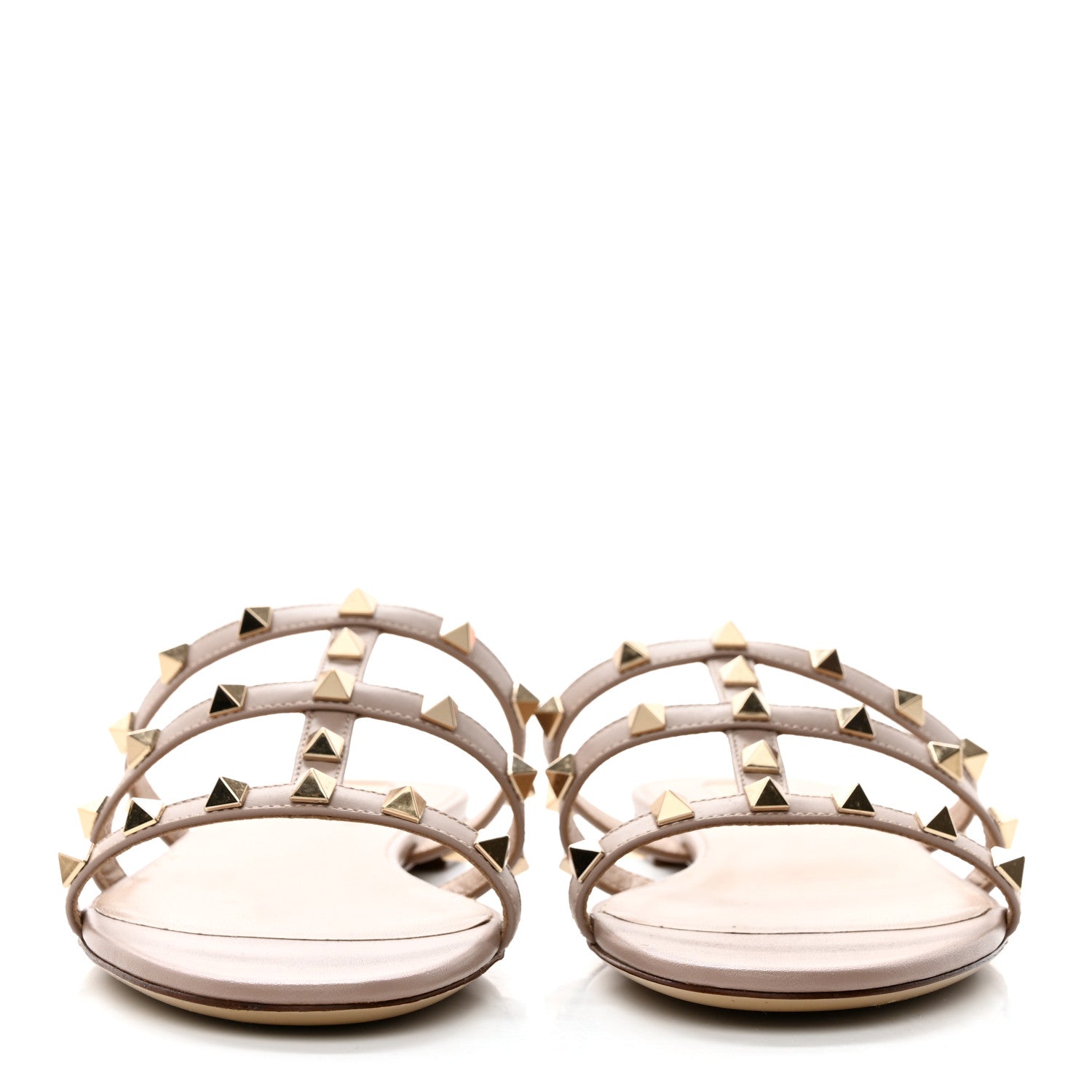 Valentino Garavani Nappa Rockstud Caged Flat Slide Sandals 38 Poudre 2 of 8