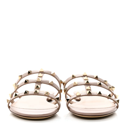 Valentino Garavani Nappa Rockstud Caged Flat Slide Sandals 38 Poudre 2 of 8