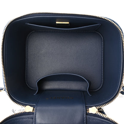 Chanel Printed Denim Quilted Mini Top Handle Vanity Case With Chain Dark Blue 5 of 10