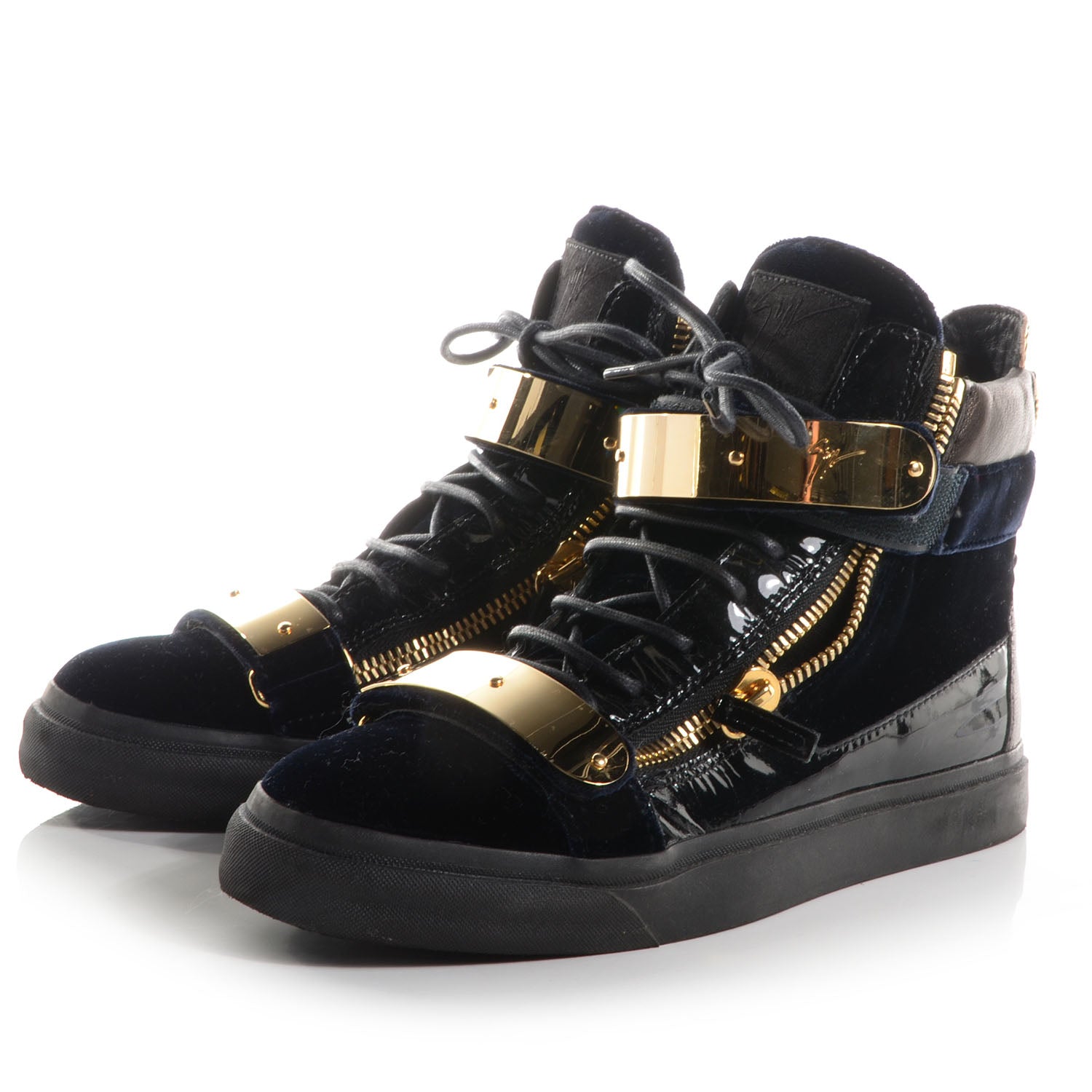 FASHIONPHILE GIUSEPPEZANOTTIPatentVelvetCobySneakers40BlackNavy 3 of 7
