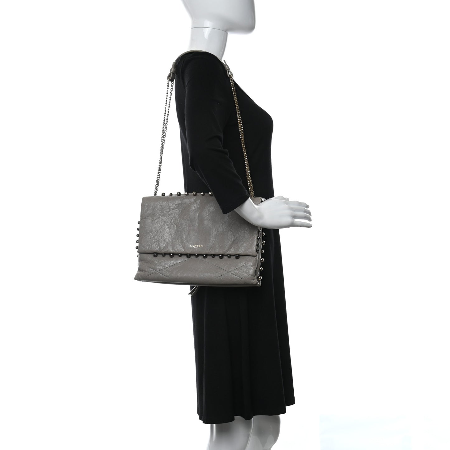 Lambskin Quilted Metal Pearl Medium Sugar Flap Shoulder Bag Gray