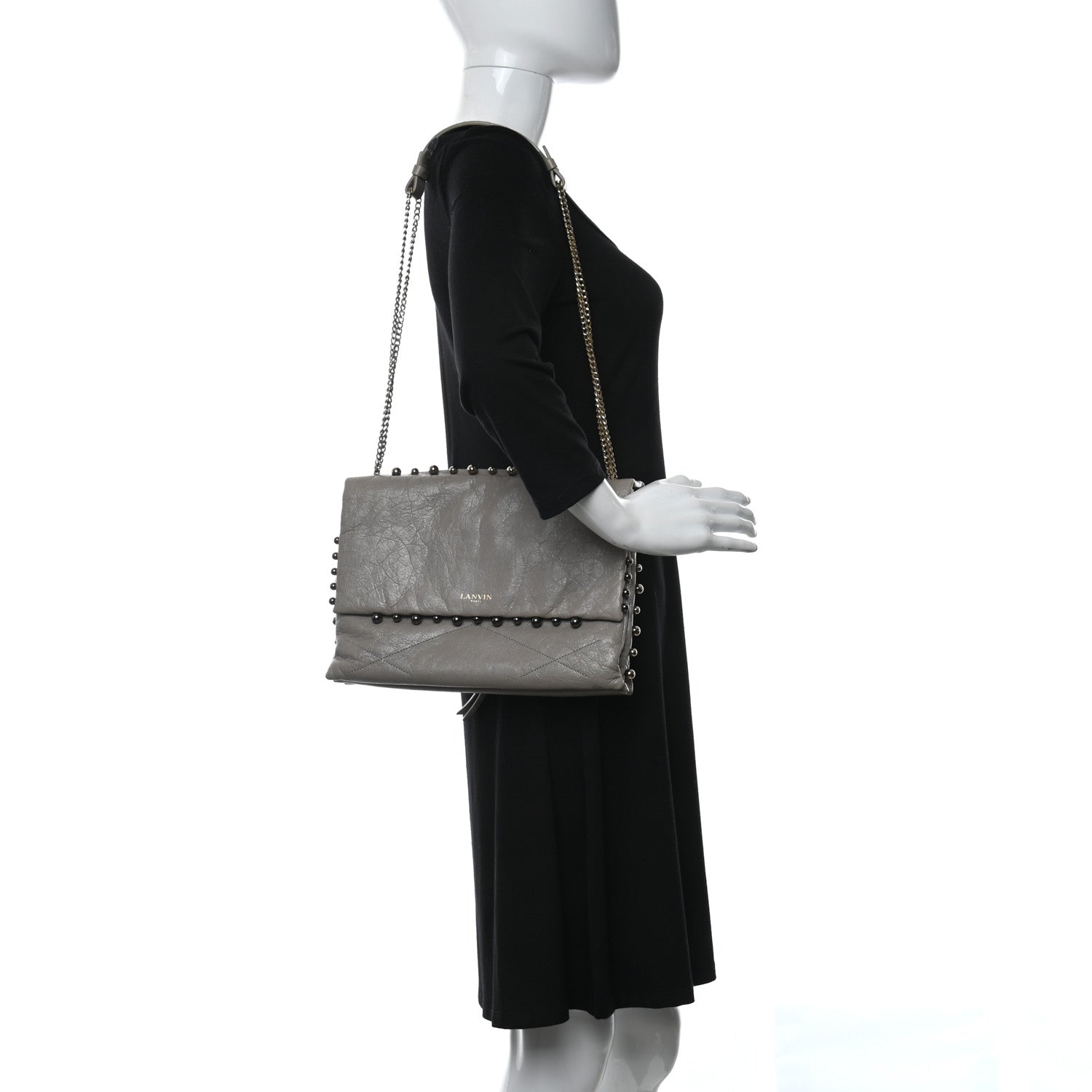 Lanvin Lambskin Quilted Metal Pearl Medium Sugar Flap Shoulder Bag Gray 2 of 9