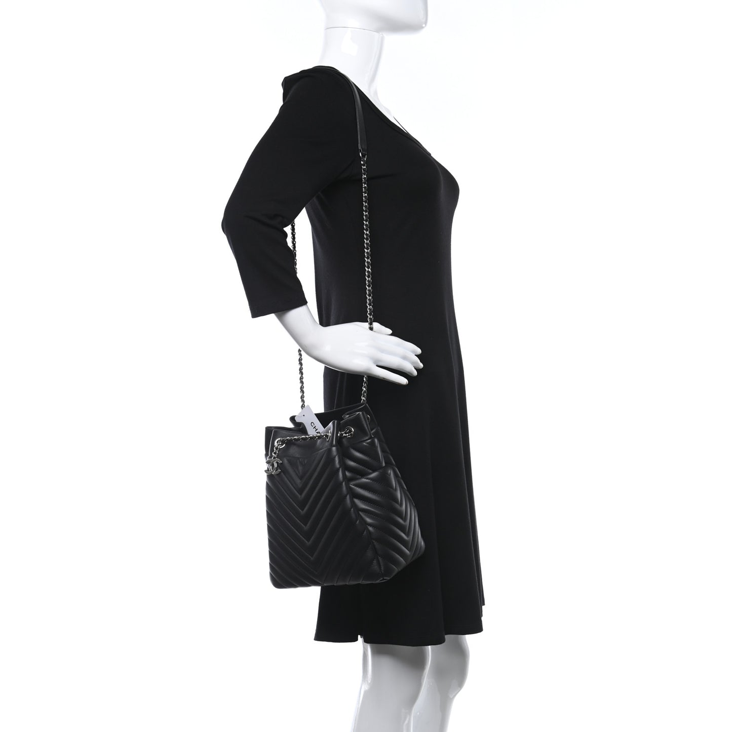Calfskin Chevron Small Urban Spirit Drawstring Bag Black