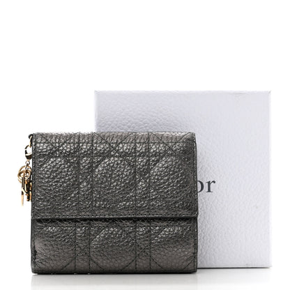 Christian Dior Metallic Grained Calfskin Cannage Lady Dior French Wallet Gunmetal 8 of 8