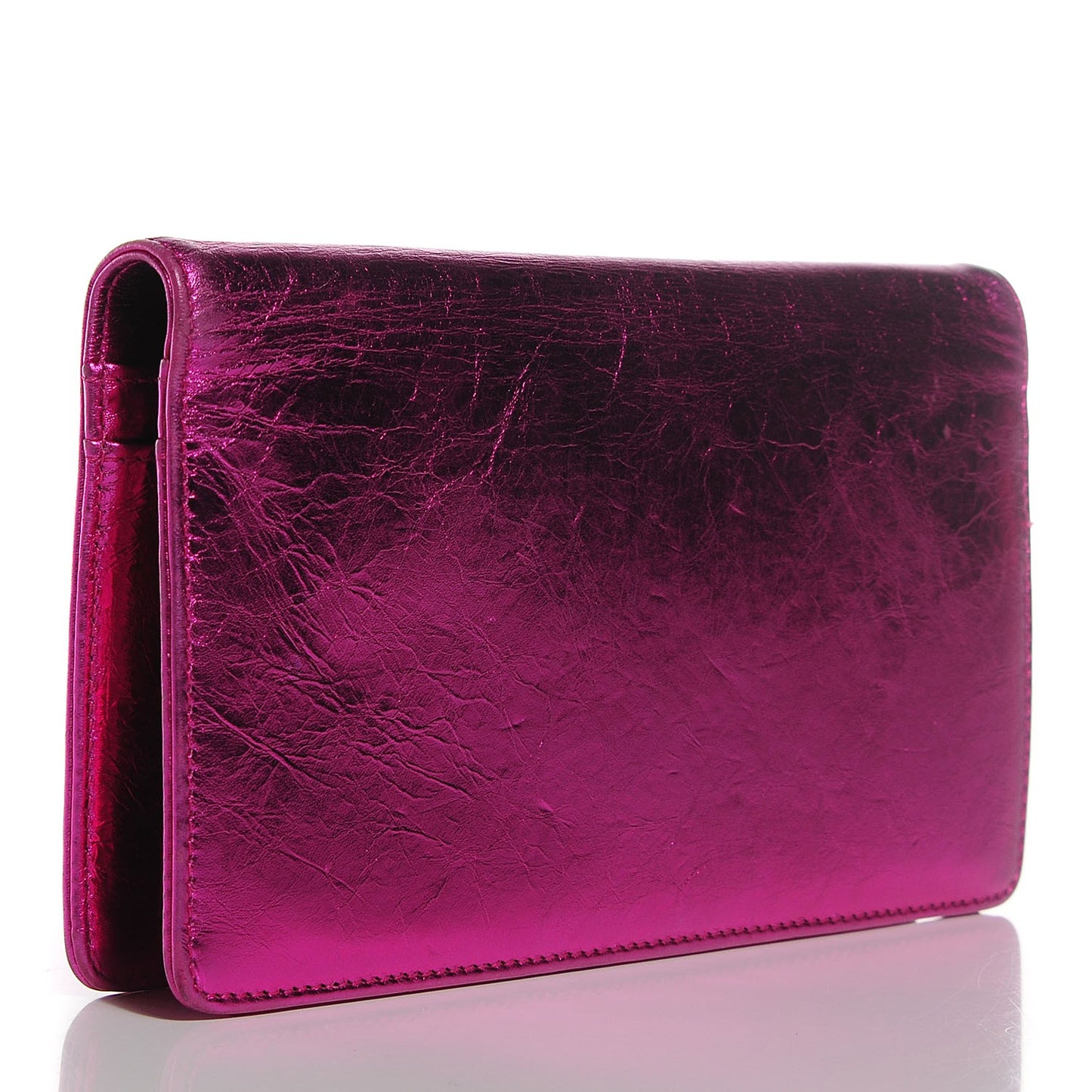 Metallic Calfskin Bow Yen Wallet Pink