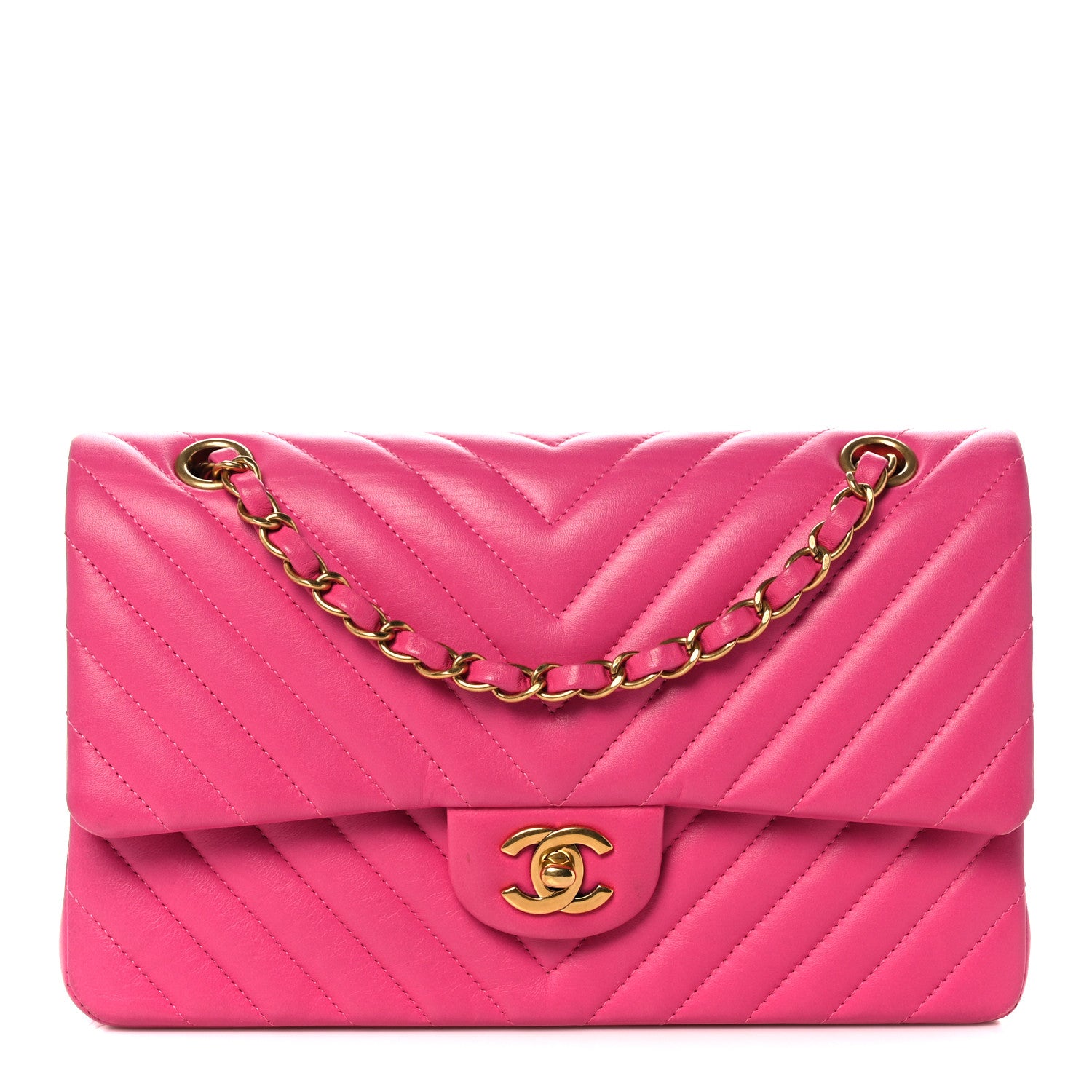 Chanel Lambskin Chevron Quilted Medium Double Flap Pink 1 of 18