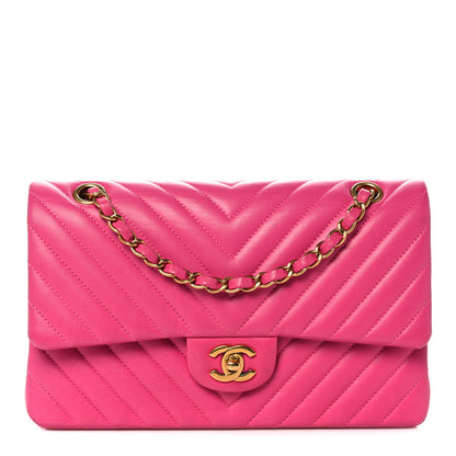 Chanel Lambskin Chevron Quilted Medium Double Flap Pink 1 of 18