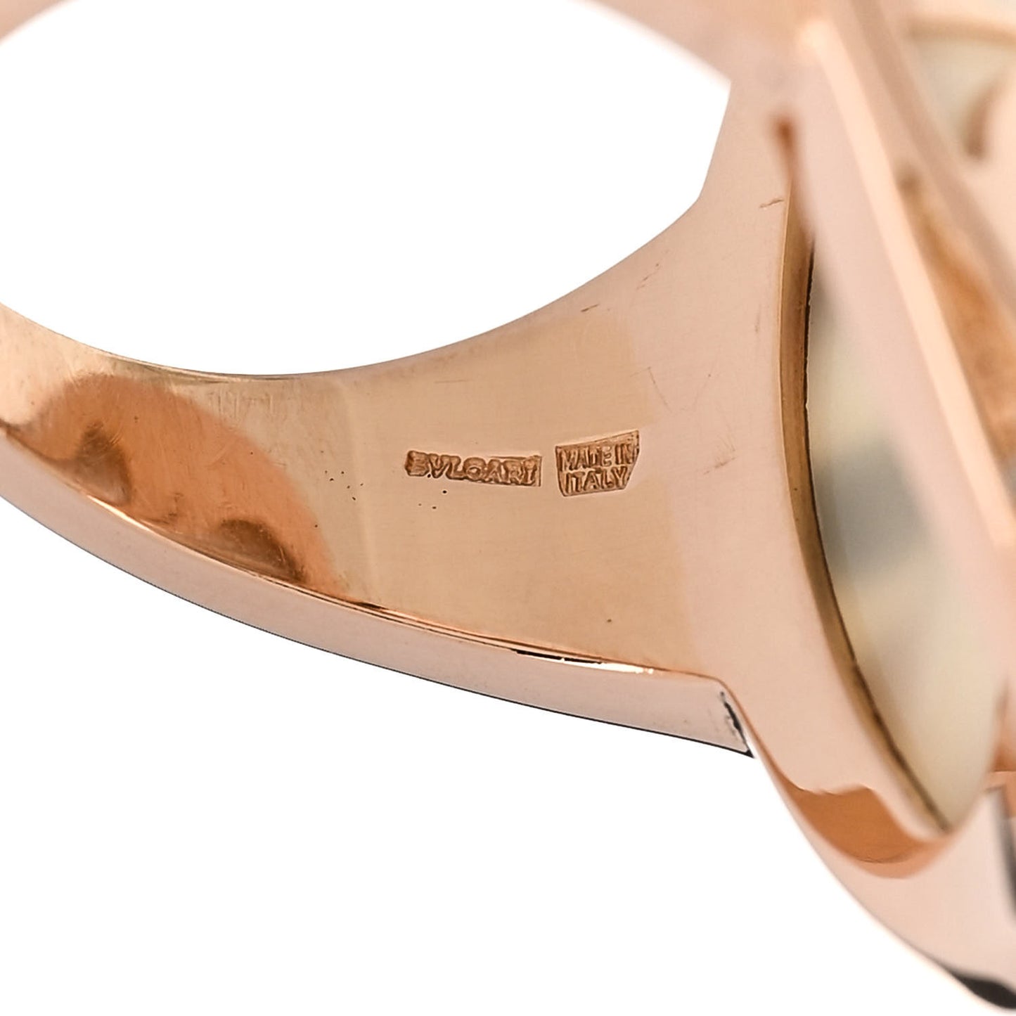 18K Rose Gold Diamond Mother of Pearl Intarsio Ring 58 8.5