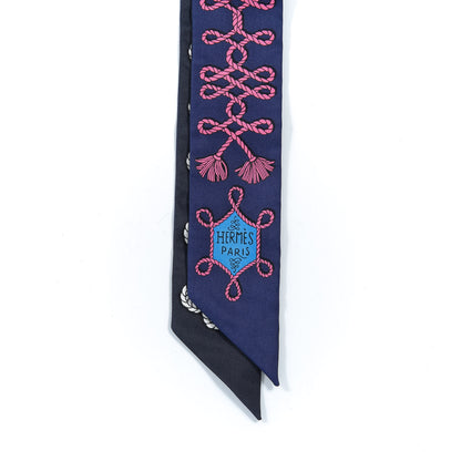 Hermes Silk Galons Et Brandebourg Twilly Indigo Rouge Vif Marine 12 of 12