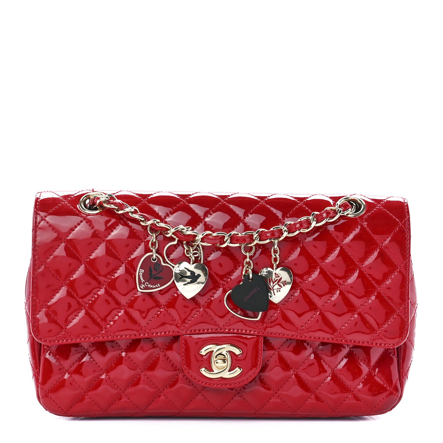 Chanel Patent Calfskin Quilted Valentine Charms Medium Single Flap Red 1 of 11