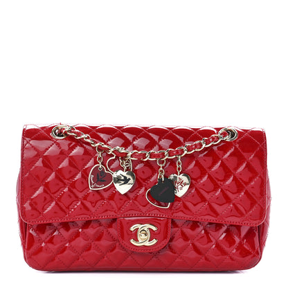 Chanel Patent Calfskin Quilted Valentine Charms Medium Single Flap Red 1 of 11