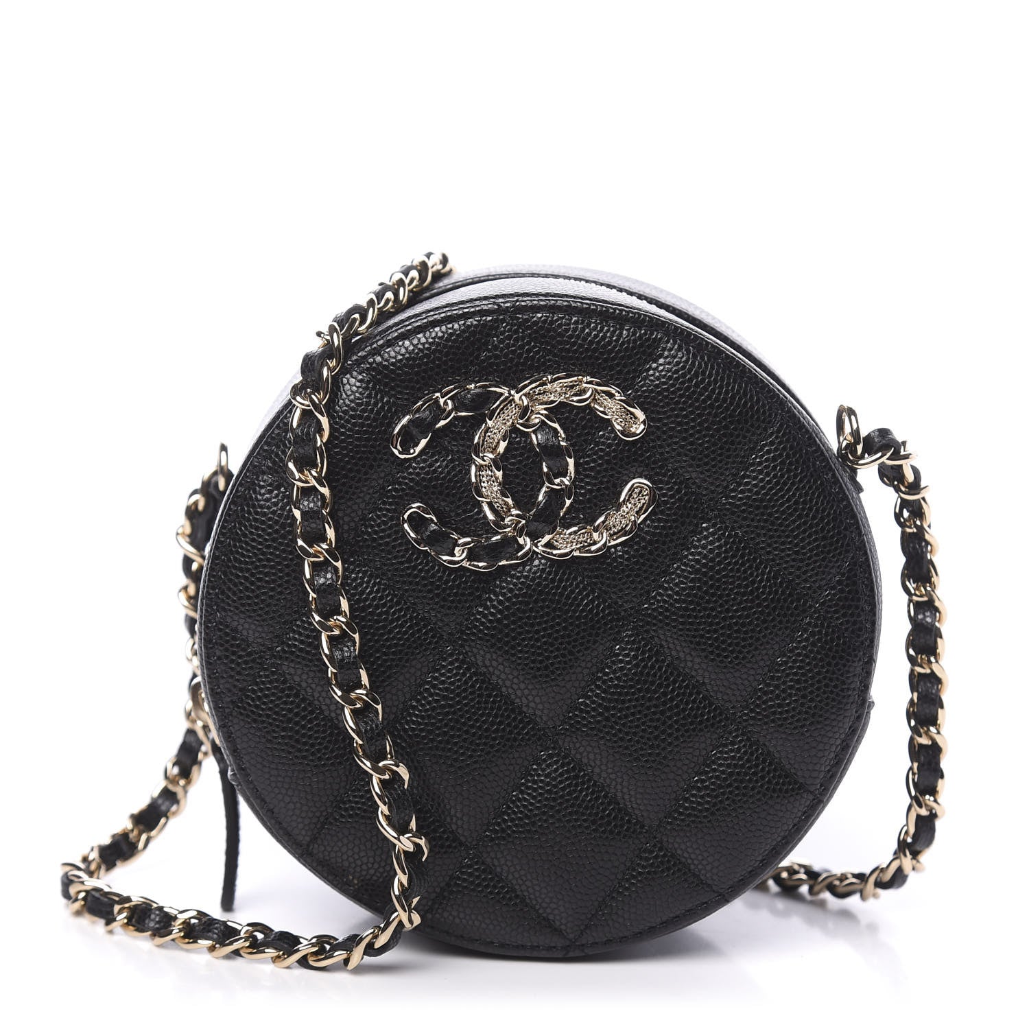Chanel Caviar Quilted French New Wave Round Clutch With Chain Black 1 of 10