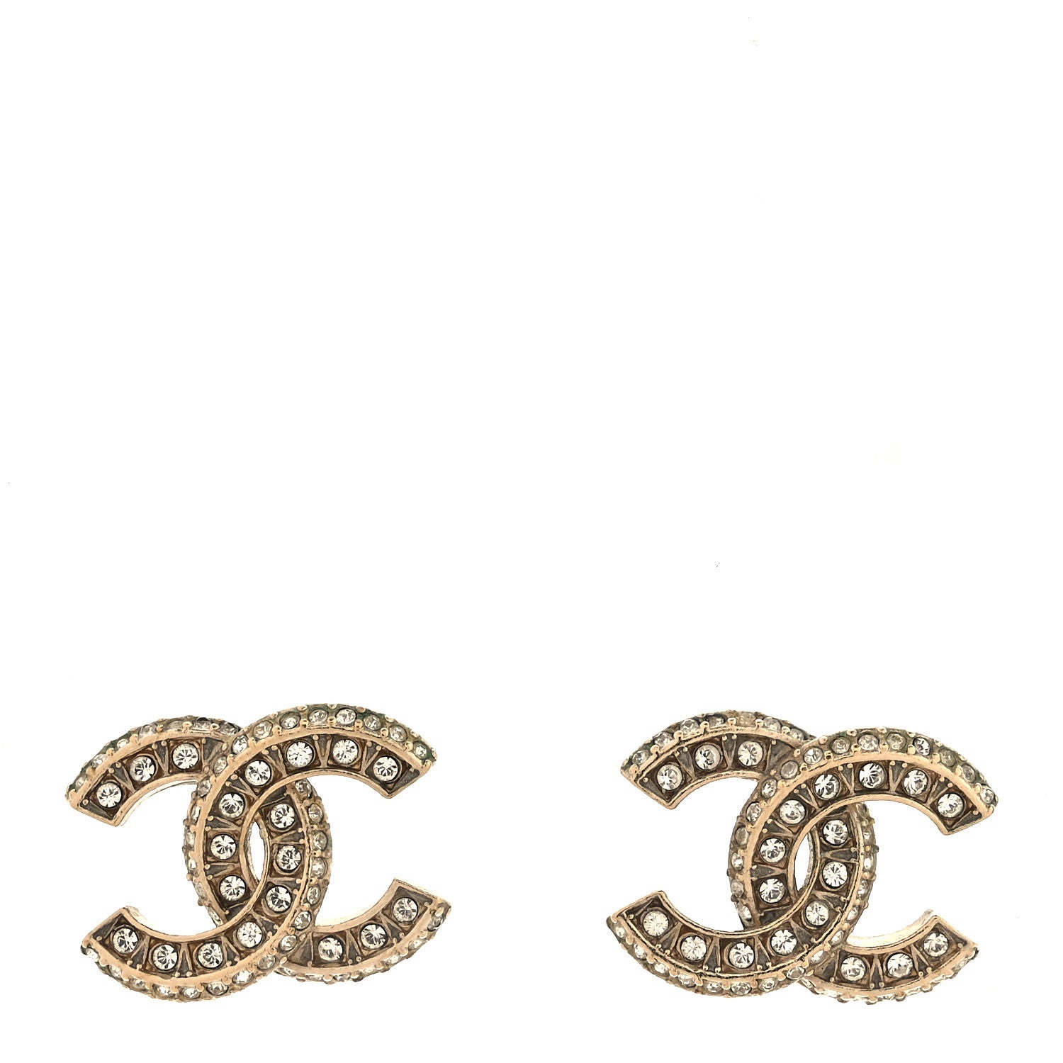 Chanel Crystal CC Stud Earrings Gold 1 of 4