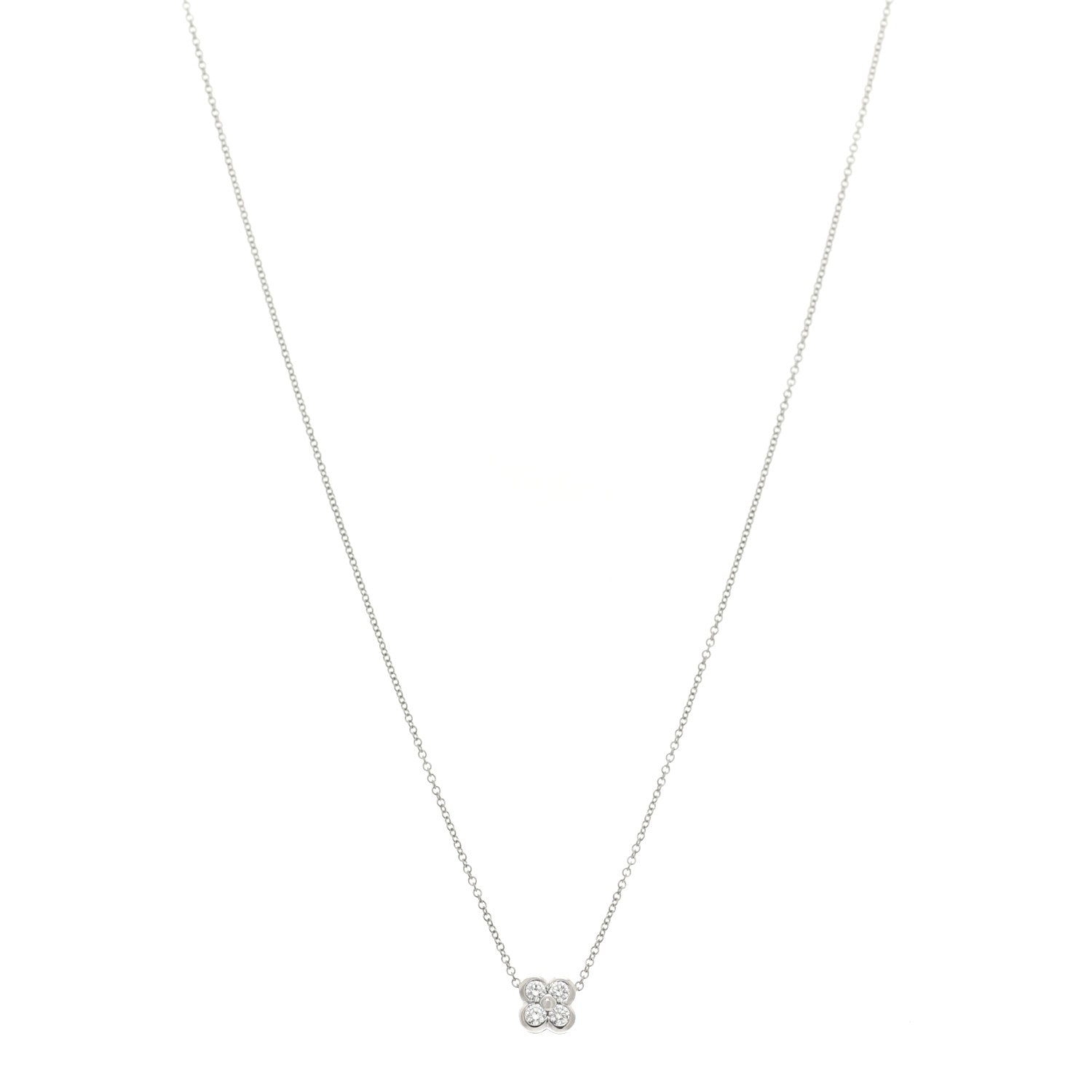 Tiffany Platinum Diamond .20ctw Flower Pendant Necklace 1 of 5