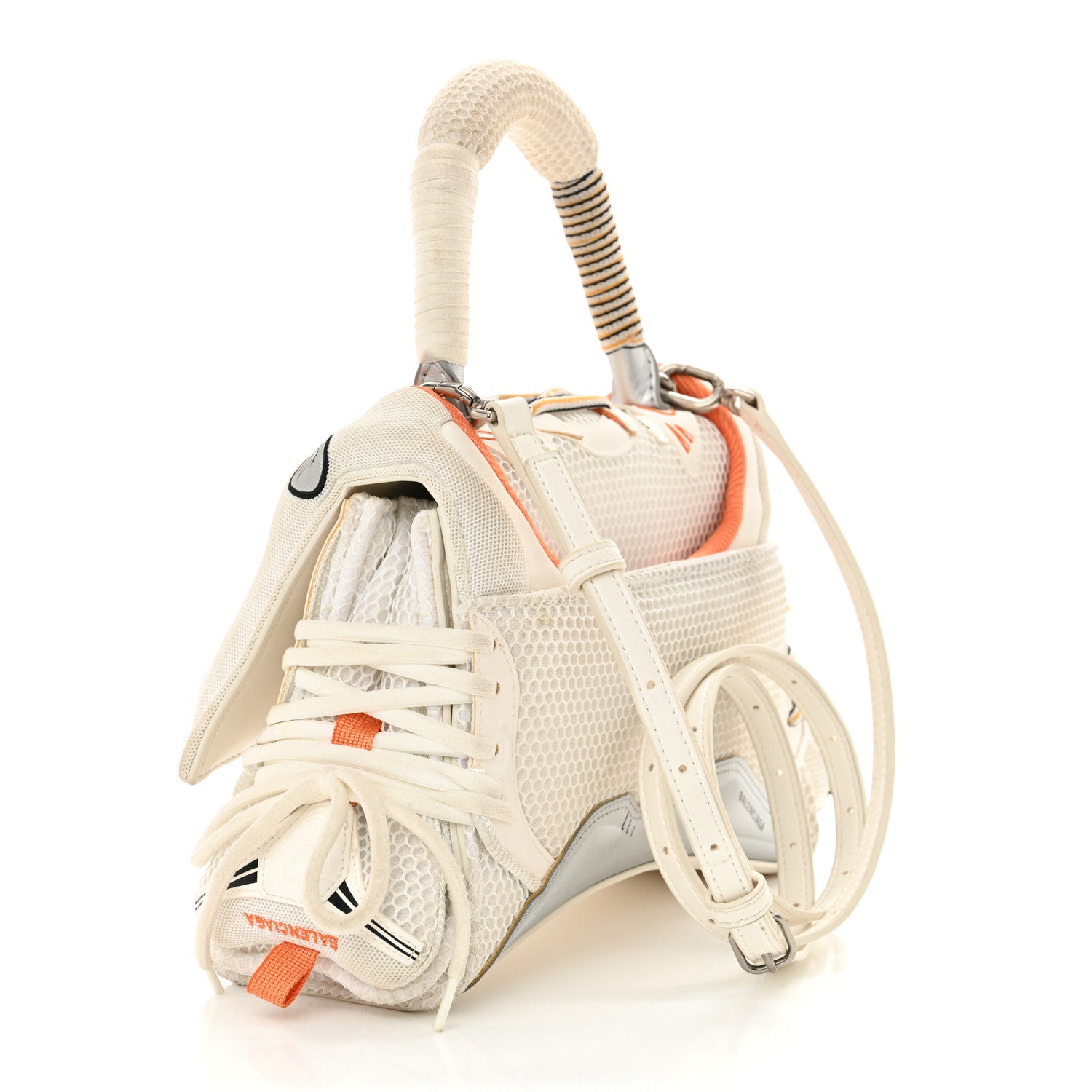 Balenciaga Faux Calfskin Fabric Glow In The Dark Small Sneakerhead Top Handle Bag White Orange 3 of 15