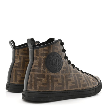 Fendi Glazed Fabric FF 1974 Stamp Patch High Top Sneakers 37.5 Mogano Panna Black 5 of 10