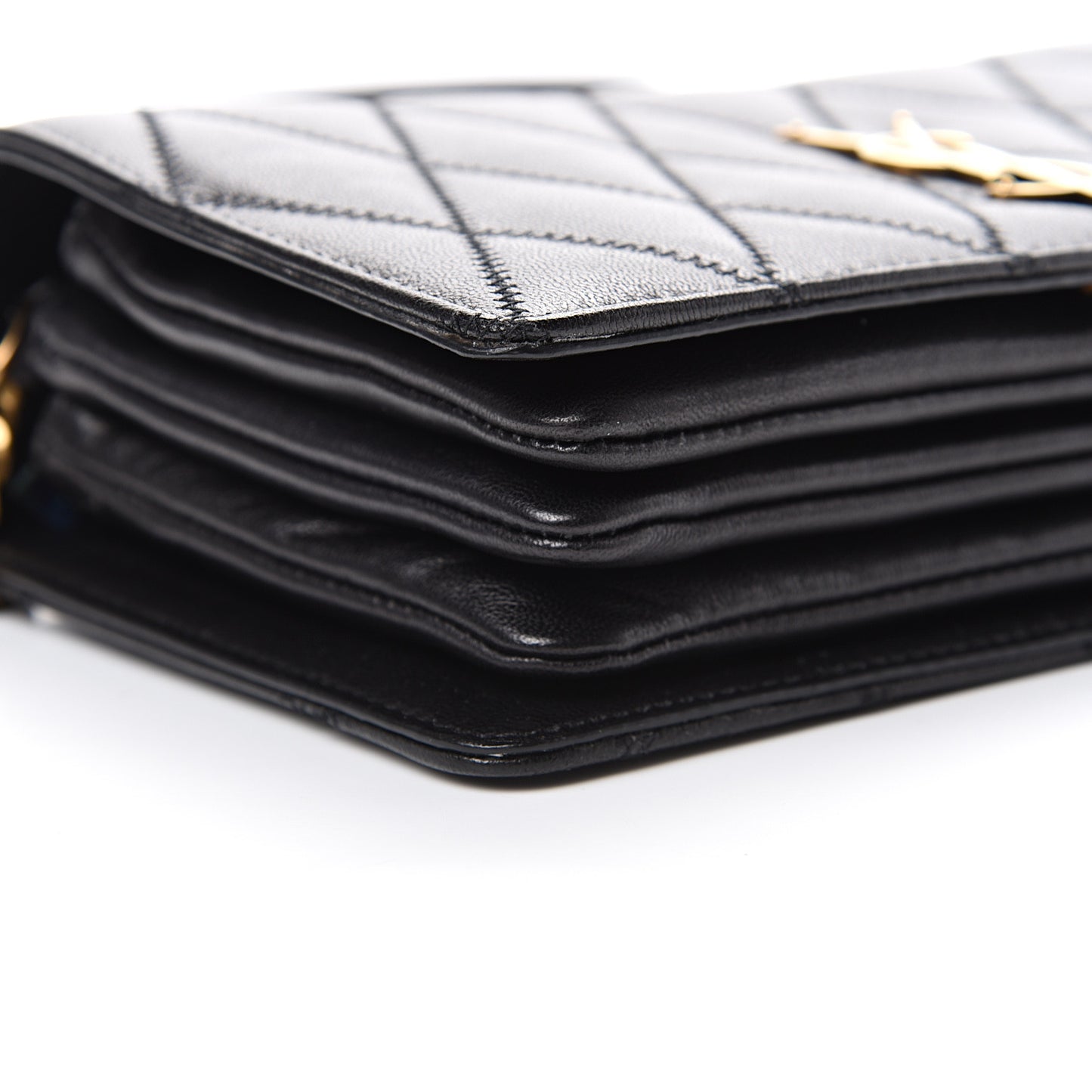 Lambskin Diamond Quilted Monogram Angie Chain Bag Black