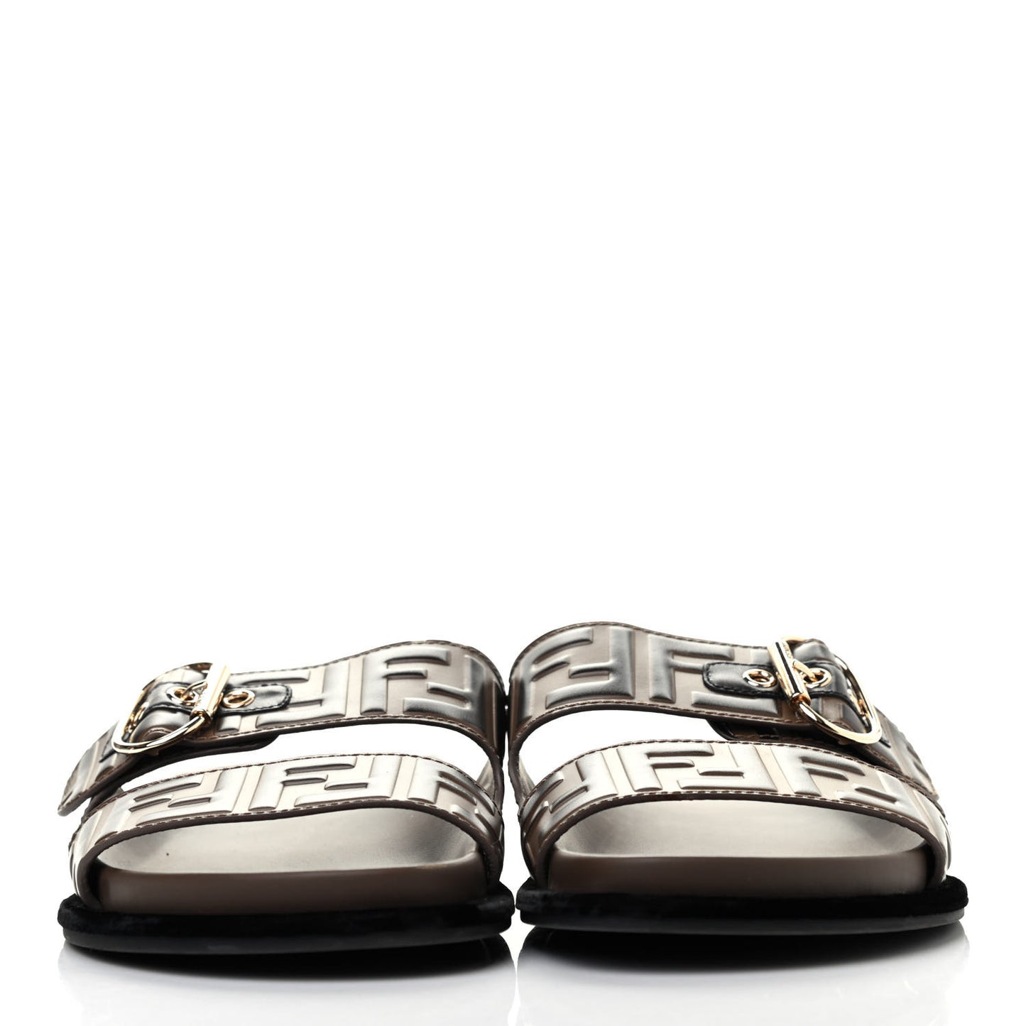 Calfskin FF Embossed Slide Sandals 39 Maya Black