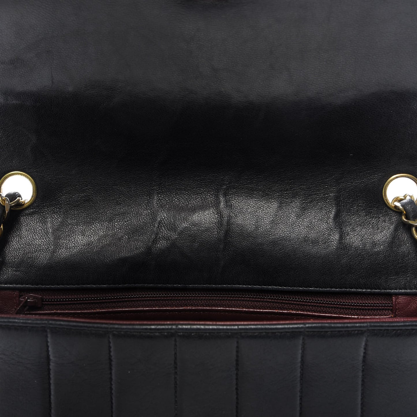 Lambskin Vertical Quilted Medium Single Flap Black